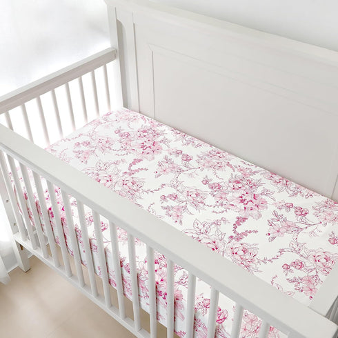 DILIMI Fitted Crib Sheets and Nursing Pillow Cover for Baby Boys and Girls, Pink Floral
