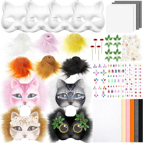 Seenelling 31 Pcs DIY Therian Mask Kit Blank Cat Mask Material Kit Accessories