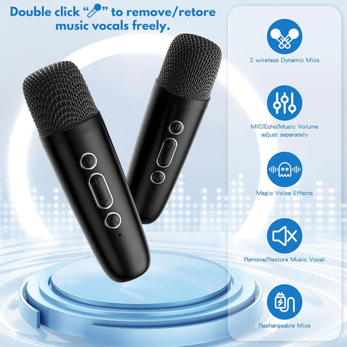 Kids Karaoke Machine, Mini Portable Bluetooth Speaker with 2 Wireless Microphones, Gift for 4-12+ Years Old