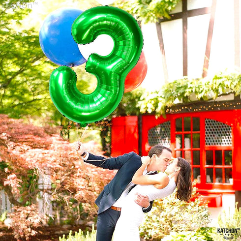 KatchOn Giant Green Number 3 Balloon - 40 Inch, Three Rex Birthday Party Decorations, Green 3 Balloon for Happy Birthday