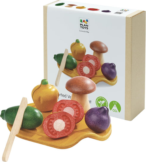 PlanToys Wooden Assorted Vegetable Set | Montessori Play Food for Toddlers |