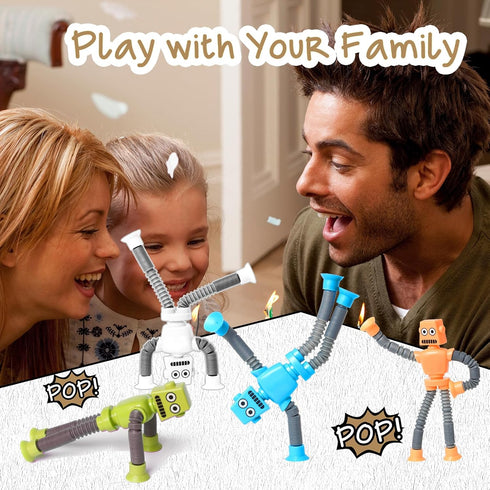 4PCS Telescopic Robot Suction Cup Toy, Shape Changing Tube Fidget Toys, Travel Gift for Kids