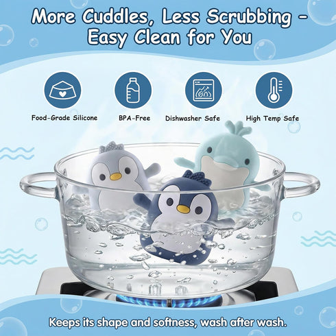 Arudyo 3-6 Baby Teething Toys for Months Silicone Teething Mittens for Babies Food Grade Silicone Teether (Penguin Baby