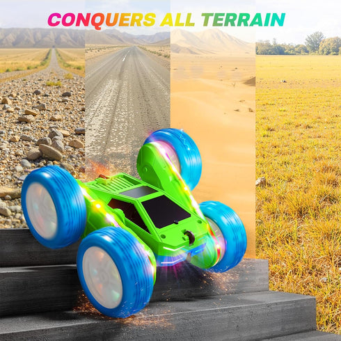 360 4WD 3+ Remote Control Car, Flips Rotating RC Stunt Car with USB-C Charge Modular Battery, RC Cars with LED Lights