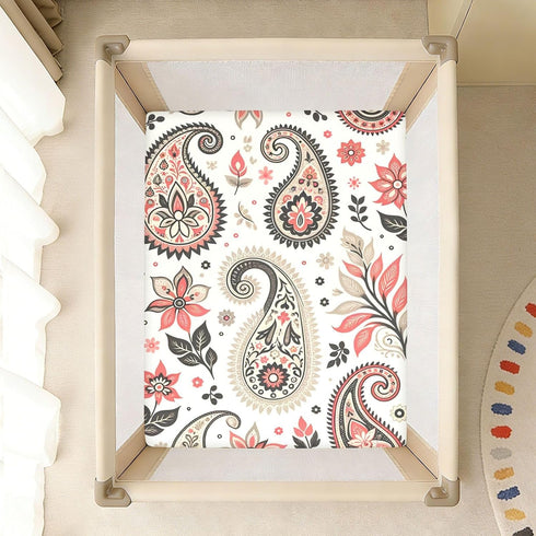 CZXW 52" 28" Floral Paisley Beige Crib Sheets Fitted x Natural Cotton Soft & Breathable for Baby Crib Mattress