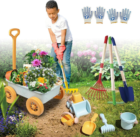 Wheelbarrow, Wheelbarrow 4-8, Mostop Kids Gardening Tools Outdoor Toys with Kids Outside Toys for Kids Age Educational