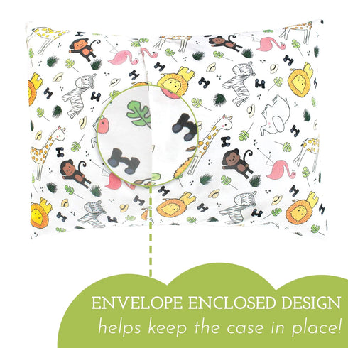 Little Sleepy Head Youth Pillow Case, 100% Cotton & Hypoallergenic, Snug Fit Envelope Pillowcase, Safari Design
