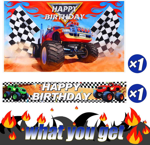 Tatuo Truck Party Decorations Supplies, Photography Background 5 x 3 Feet, Happy Birthday Banner 6 x 1 Feet for Kids