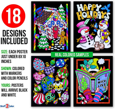 Super Pack of 18 Fuzzy Velvet Coloring Posters – Christmas Edition for Family Craft Project, All Ages DIY Fun