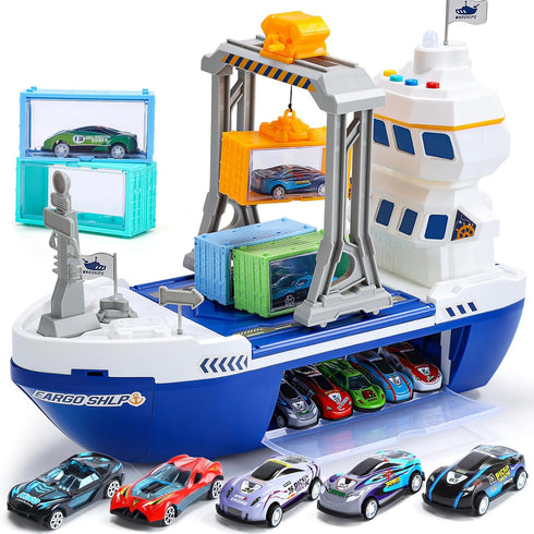 CUTE STONE Cargo Ship Toy & Gantry Crane, Toy Boat and Crane