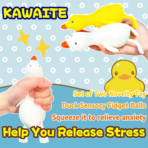 Kawaite (Set 2) Stretchy Stress Relief Balls of Duck Squeeze Ball Squishy Fidget Toys for Kids and Adults | Anxiety