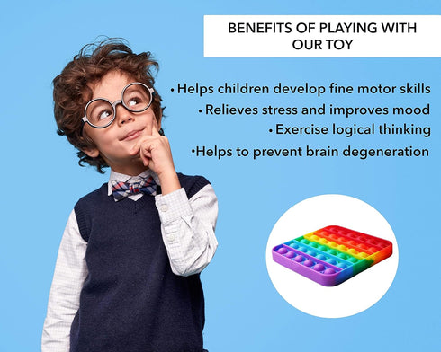Push Pop Bubble Fidget Sensory Toy - for Autism, Stress, Anxiety Relief for Kids and Adults - Rainbow Square
