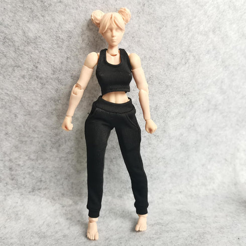 1/12 Scale Figure Clothes - Vest T-shirt + Pocket Pants for 1:12 6inch Female TBL Action Figure Doll (Black)