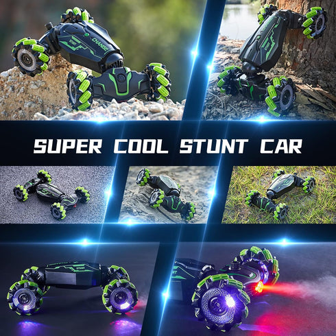 4WD Remote Control Gesture Sensor Car, Hand Controlled Stunt Car, Double-Sided Vehicle 360° Rotation with Light and