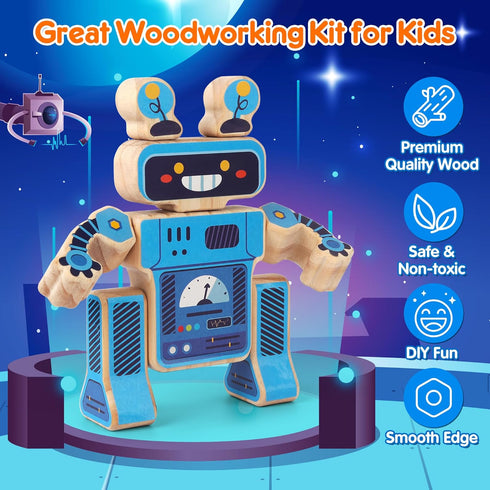 3-5, Mocoosy Wooden Robot Painting Art and Craft Kit for Kids Ages Build & Decorate Your Own Robots with Paint