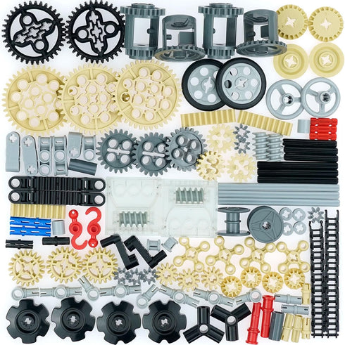 Technical-Pieces-Parts Set, Gears Wheels-and-Axle Pin Connector Pin Rack Steering Wheel Differential, MOC Building