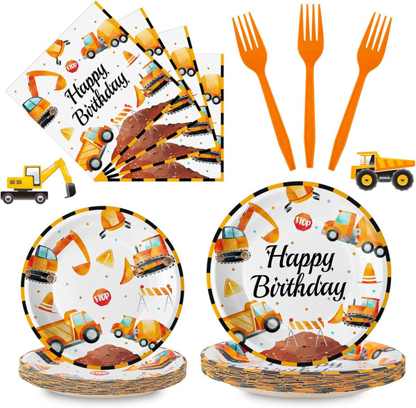 100 Pcs Construction Birthday Party Supplies - Construction Themed Plates and Napkins