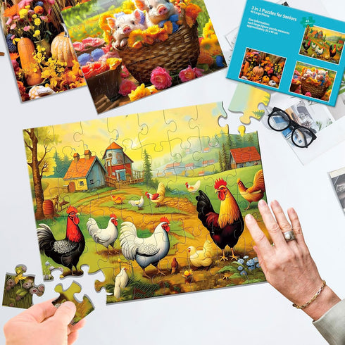 48 Large Piece Puzzles for Seniors, 3 Pack Dementia Jigsaw Puzzles for Elderly, Easy Activities for People with Dementia