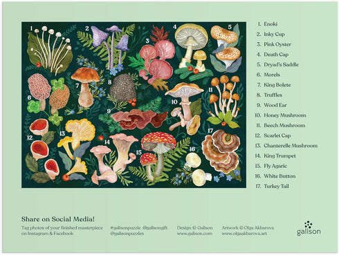 Galison World of Mushrooms 1000 Piece Jigsaw Puzzle - Beautiful Painted Artwork of Mushroom and Fungi Collection