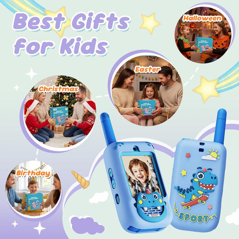 BOFIDAR 2 Pack 4 3-12, Video Walkie Talkies for Kids, Rechargeable Long Range Two Way Radios with Voice Changer