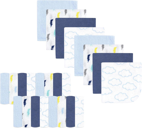 Luvable Friends Unisex Baby Super Soft Bundle Washcloths, Blue Clouds, One Size