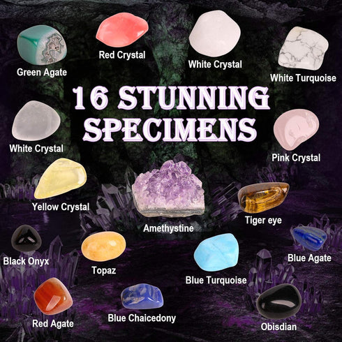 Gemstone Dig Kit - 16 Real Gem Stones Excavation STEM Educational Toys for Boys and Girls