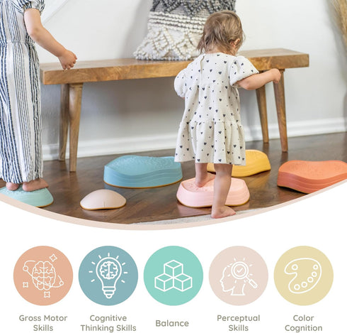 Balance Stepping Stones for Kids (6pcs) - Toddler Sensory Stepping Stones for Ages 1-3, Balance Play for Toddlers