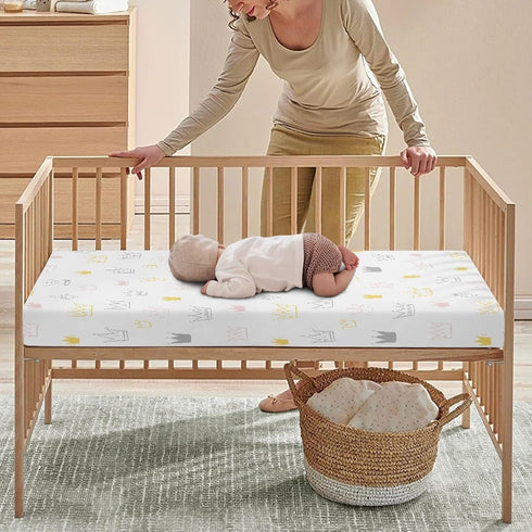 Streeyiu 52x28x8 Crown Baby Crib Sheets for Boys Girls Cute Crown Fitted Crib Sheet for Standard Crib and Toddler