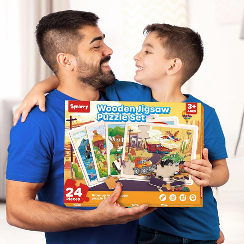 Box(12.2*9.4 24 3-5, 4-6, SYNARRY Large Wooden Monster Truck Puzzles for Kids Gift in), Piece Puzzles for Toddlers Wood