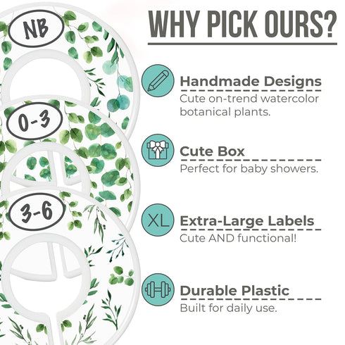 Botanical Nursery Closet Dividers - 7x Size Dividers for Baby Clothes, Eucalyptus Vines Greenery Decor