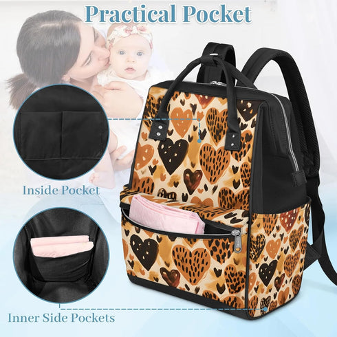 Honeybaby Backpack 19L Diaper Bag for Mom & Dad Print Abstract Leopard Large Diaper Bag Tote with Multi-Pocket