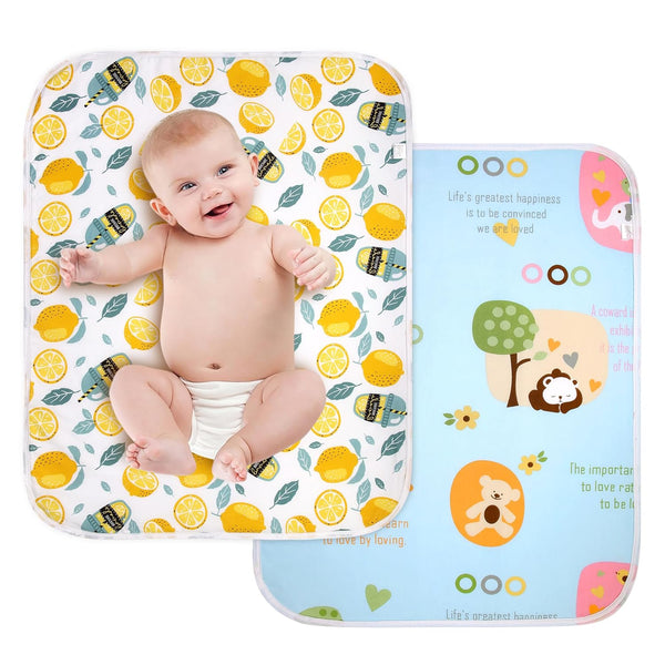 2Pcs Diaper Changing Pads for Baby, Lemon Change Mat, 3Layers Waterproof Change