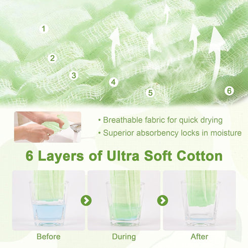 6 Pack 100% 10x10 Inches Muslin Baby Washcloths Cotton Ultra Soft and Absorbent Gentle for Newborn Skin Stretchable