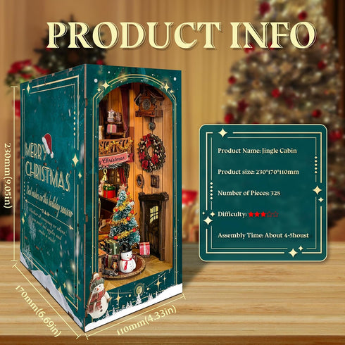 14+ (SQ-34) DIY Book Nook Kit - Christmas Wooden Miniature House Kit Rotating Decor, Gift for Dollhouse Kit - Jingle