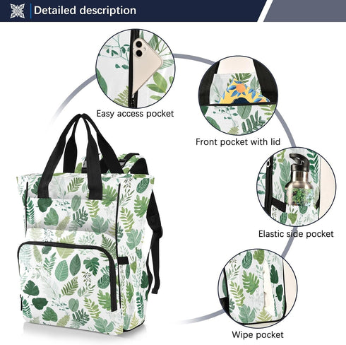 SUABO Backpack Beautiful Hand Drawn Leaf Pattern Baby Diaper Bag Large Bag Waterproof Travel Diaper Bags for Moms
