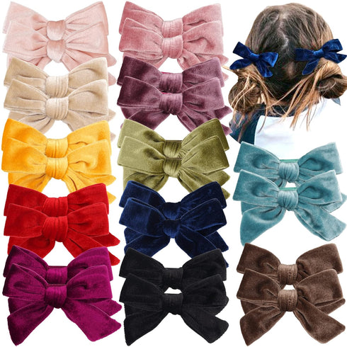 Yxiang 24PCS Velvet Hair Clips and Barrettes for Baby Girls, 4 inches Hair Bows, Non Slip Barrettes for Toddlers