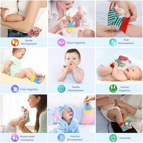 BLOOBLOOMAX Baby Infant Rattle Socks Toys, Sock Rattles for Babies 0-24 Months, Animal Foot Finder Learning Toy