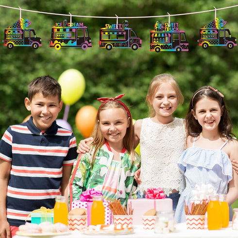 CY2SIDE 60PCS Summer Set Ice-Cream Truck Scratch Cards - Ice Cream Cart Scratch Craft Paper Ornament Gift for Kid