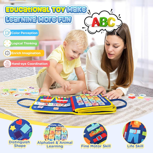 1 2 3 4 URMYWO Busy Board - Montessori Toys for Year Old, Busy Book Toddler Activities with Fine Motor Skills, Autism
