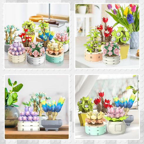 JMBricklayer Flowers Succulents Botanical Collection Building Sets, Creative Flowers Building Project for Adults