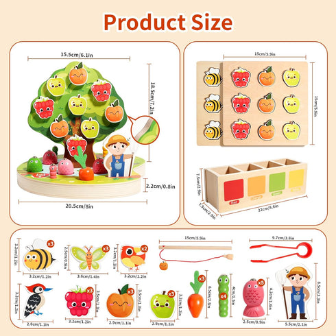 3-5 INIFEIDALA Montessori Wooden Preschool Educational Toy Ages - Apple Picking Magnetic Fruit Tree, Shape Color