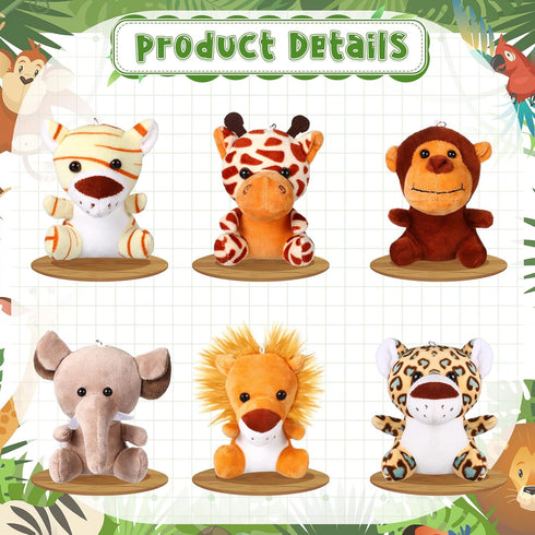 18 4.8 Inch Summer, HyDren Pcs Small Safari Stuffed Animals Bulk Jungle Animal Mini Plush Toy Lion Tiger Elephant