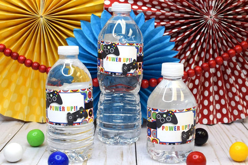 Game On Video Gamer Birthday Party Waterproof Water Bottle Sticker Wrappers, 20 1.75" x 8.5" Wrap Around Labels by AmandaCreation