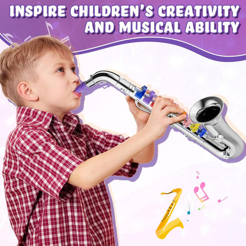 Lewtemi Silver Saxophone Musical Instruments Toy for Kid Toddler Fake Plastic Preschool Music Toy Gift Portable Wind