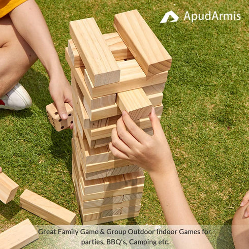 ApudArmis Giant Tumble Tower, 54 PCS Pine Wooden Stacking Timber Game with 1 Dice Set