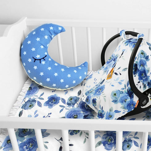 Dear Baby Gear Floral Baby Car Seat Canopy with Snap Button Opening, Newborn & Toddler Cover, Blue Watercolor Roses