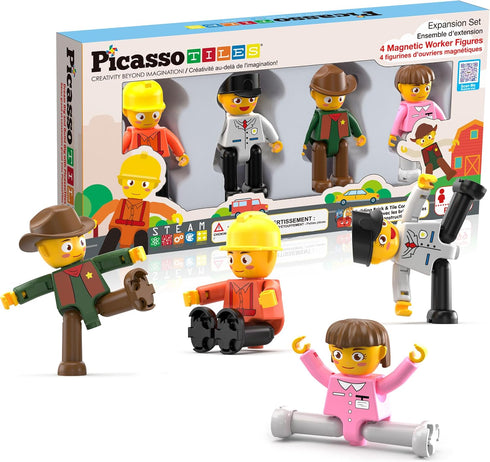 PicassoTiles Profession Character Action Figures, Toddler Toy Set, Pretend Play Magnet Expansion Pack