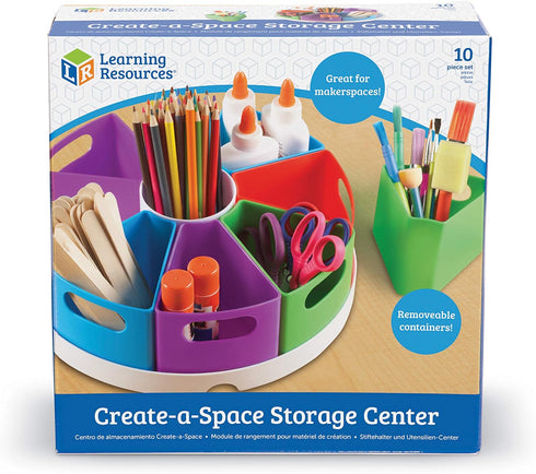 Learning Resources Create a Space Storage Center, 10 Piece Set for Kids Art/Desk Organizer, Crayon Storage