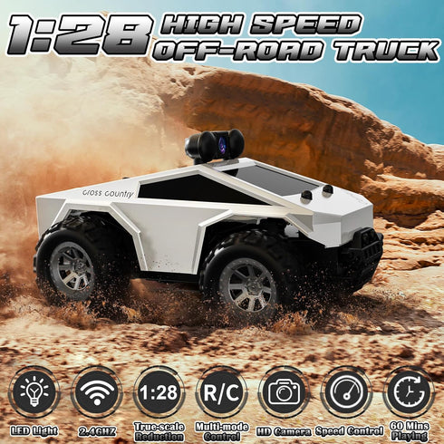 720P 1:28 RC Cars with Camera Remote Control Truck with HD FPV Camera, All-Terrain Remote Control Car with Body Light