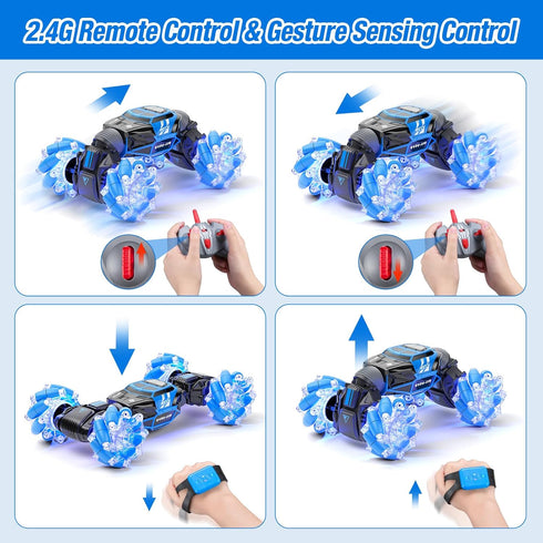 Powerextra Pro 6-12 2.4GHz 4WD 360 Gesture RC Car, Gesture Sensing RC Stunt Car Toys with Lights & Dance for Kids yr